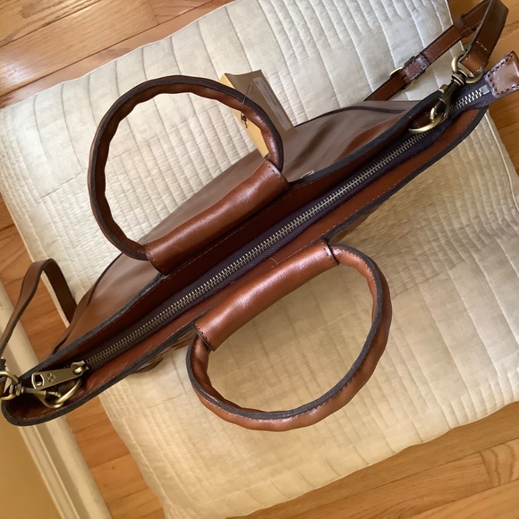 Patricia Nash Woven Leather Oliena Top Handle Satchel Crossbody Cognac SZ Large - Picture 10 of 16